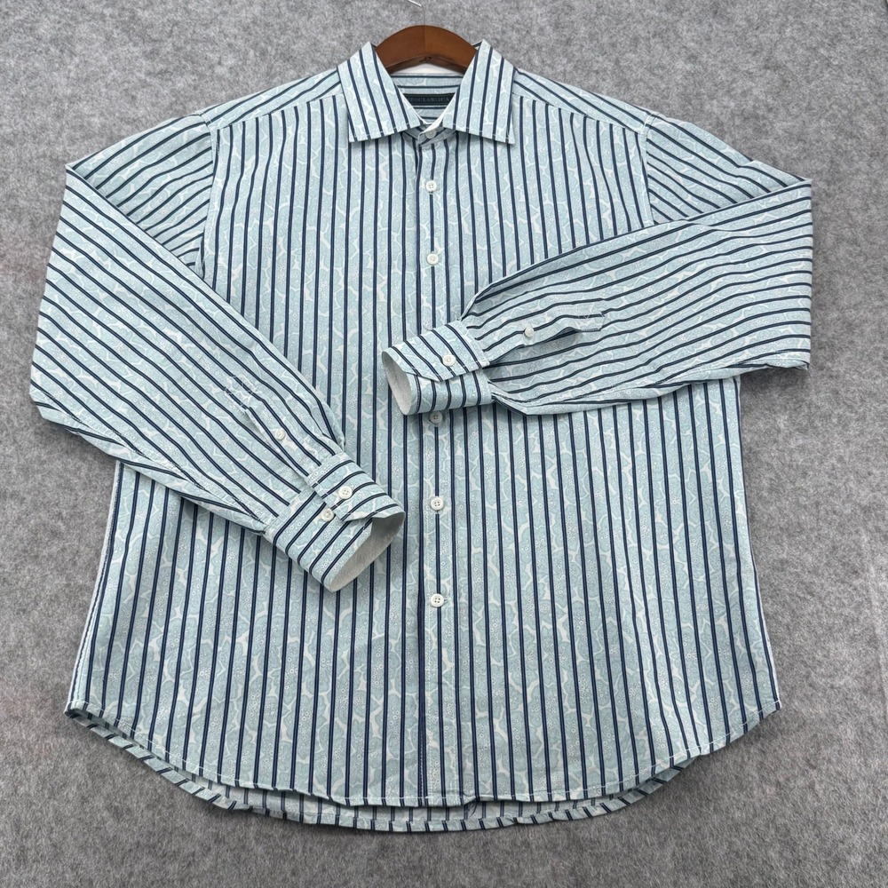 Neoclassica Mens Large Blue Floral Striped Long Sleeve Button Down Shirt L